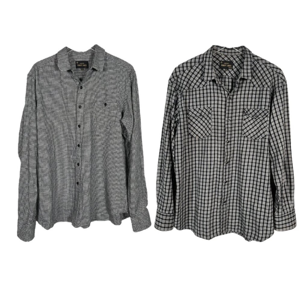 2 By Robert James Black & White Flannel Plaid & Check Shirts Size XL